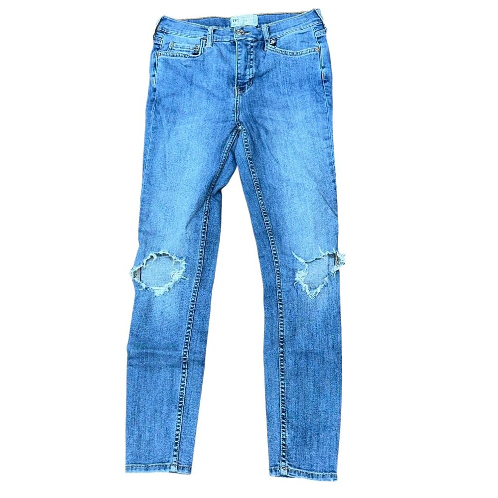Free People Light Wash Distressed Skinny Busted Knee Denim Jeans Size 26